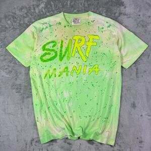 Vintage Surf Mania Neon Shirt 80s Surfer Size L Single Stitch Beach Tie dye